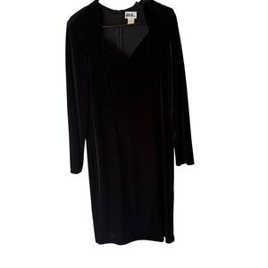 JBS Ltd Vintage‎ 90s Grunge Goth Whimsigoth Black Velvet Long Sl Midi Dress 12